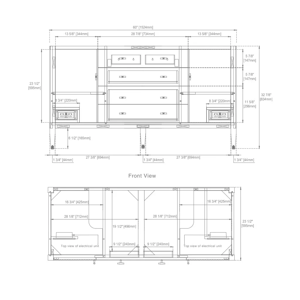 Myrrin 2 Drawers And 2 Doors Bathroom Vanity with White Zeus Quartz Top and Undermount Sinks - Free Standing - 60" Wood/Carbon Oak