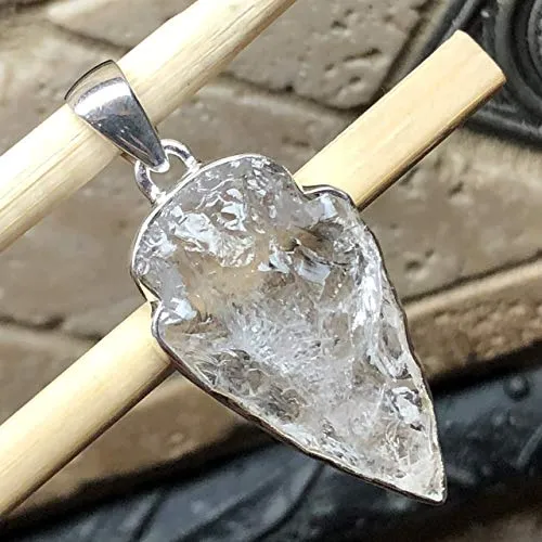 Natural Lemurian Crystal Quartz 925 Solid Sterling Silver Pendant 40mm