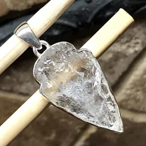 Natural Lemurian Crystal Quartz 925 Solid Sterling Silver Pendant 40mm