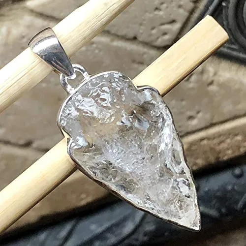 Natural Lemurian Crystal Quartz 925 Solid Sterling Silver Pendant 40mm
