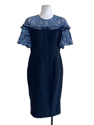 Navy Blue Half Floral Sheath Dress