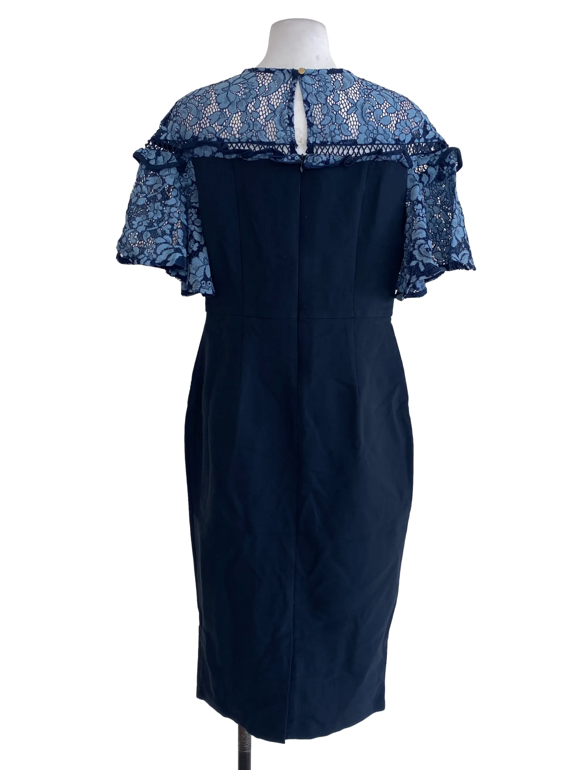 Navy Blue Half Floral Sheath Dress