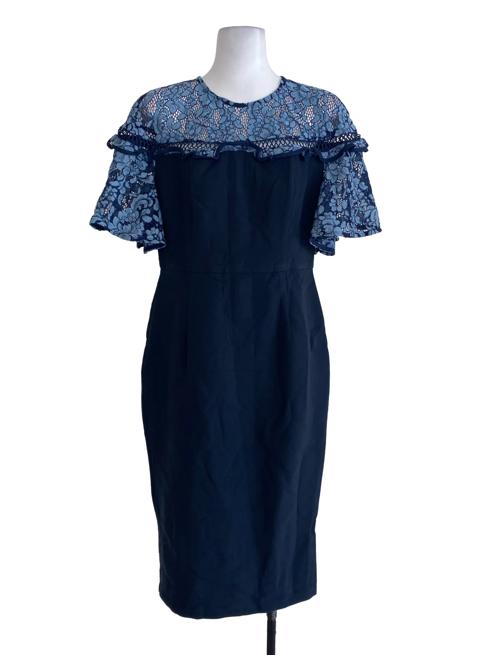 Navy Blue Half Floral Sheath Dress