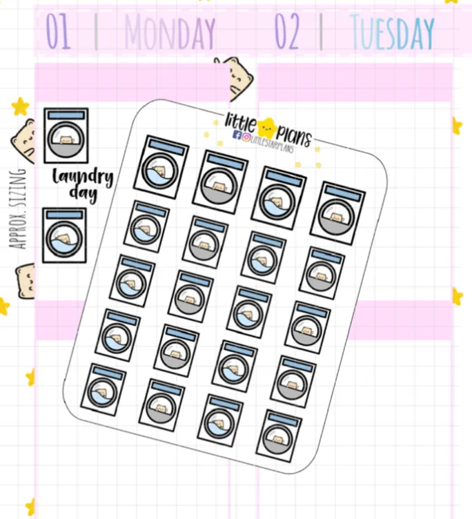 Neku Laundry Day, Wash Clothes, Dry Clothes, Washer and Dryer Planner Stickers (N35)