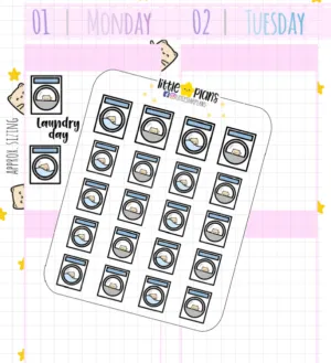 Neku Laundry Day, Wash Clothes, Dry Clothes, Washer and Dryer Planner Stickers (N35)