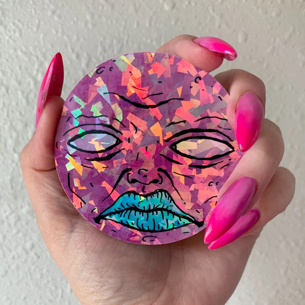 Neon Moon Holographic Sticker