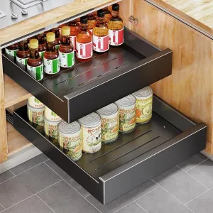 New 1 Pc Kitstorack Pull Out Cabinet Organizer Fixed With Adhesive Nano FilmHeavy Duty Storage and Organization Slide Pantry Shelves Sliding Drawer Shelf for KitchenLiving RoomHome15.8/inW x 16.9/inD 3.1/inH Black