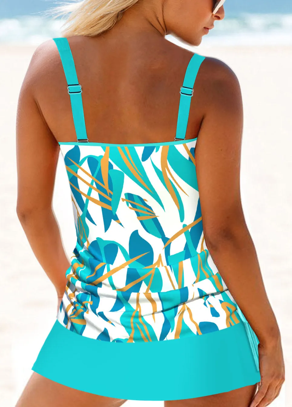 New MODLILY® Light Blue Circular Ring Geometric Print Tankini Set Sz XL Retails $56 