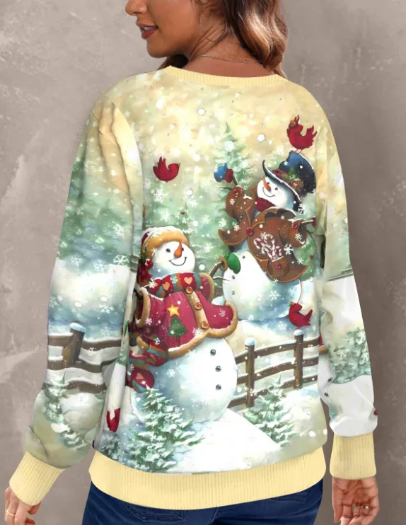 NEW MODLILY® Multi Color Christmas Print Round Neck Sweatshirt, Sz M, Retails $41