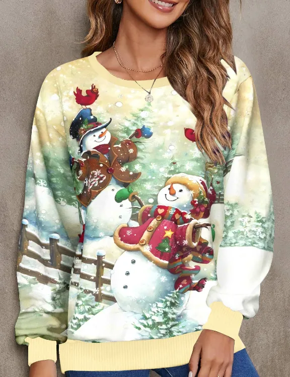NEW MODLILY® Multi Color Christmas Print Round Neck Sweatshirt, Sz M, Retails $41