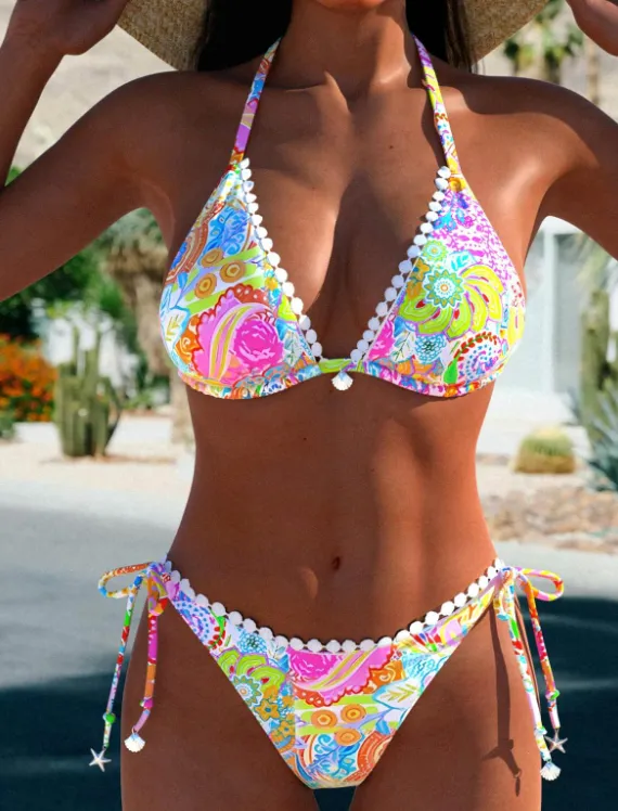 NEW MODLILY® Patchwork Geometric Print Multi Color Bikini Set, Sz L, Retails $71