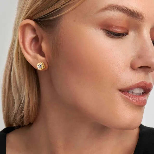 Nomination Domina Earrings, Square, Cubic Zirconia, 24K Gold