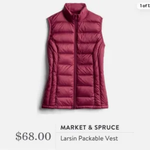 NWT Market &amp; Spruce Down Quilted Full Zip Packable Vest Burgundy