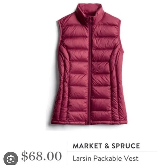 NWT Market &amp; Spruce Down Quilted Full Zip Packable Vest Burgundy