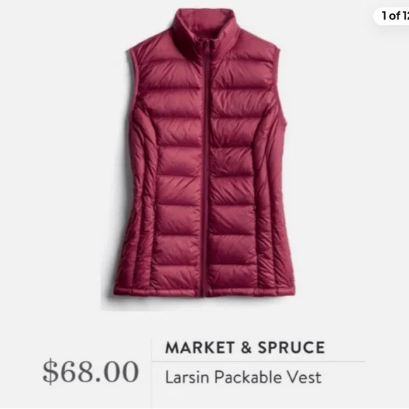 NWT Market &amp; Spruce Down Quilted Full Zip Packable Vest Burgundy