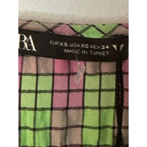 NWT  Zara Plaid Geometric Print Midi Dress Sz XS