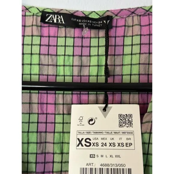 NWT  Zara Plaid Geometric Print Midi Dress Sz XS