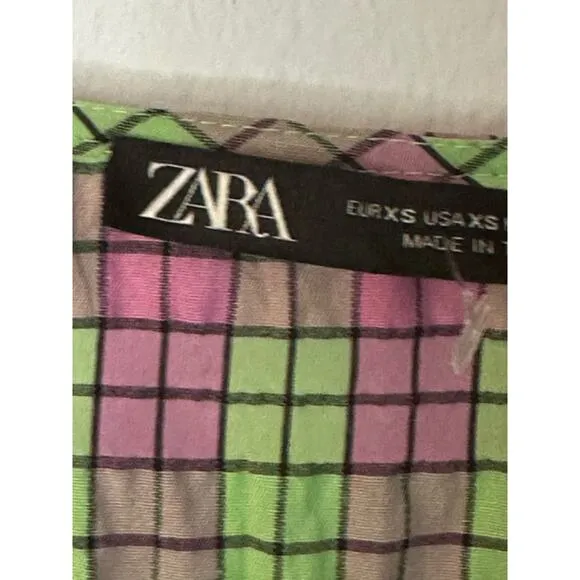 NWT  Zara Plaid Geometric Print Midi Dress Sz XS