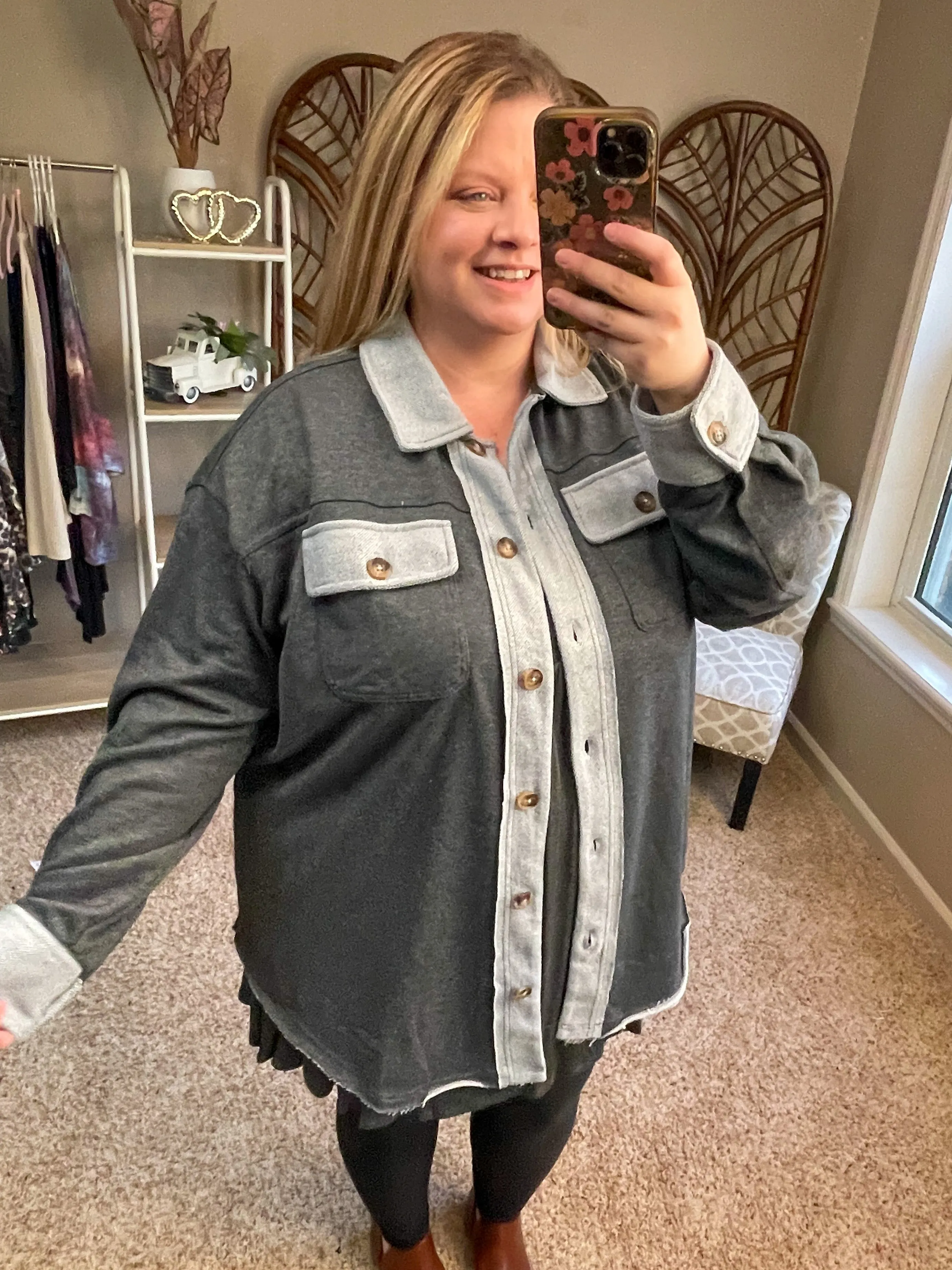 On Your Mark Light French Terry Jacket - Charcoal