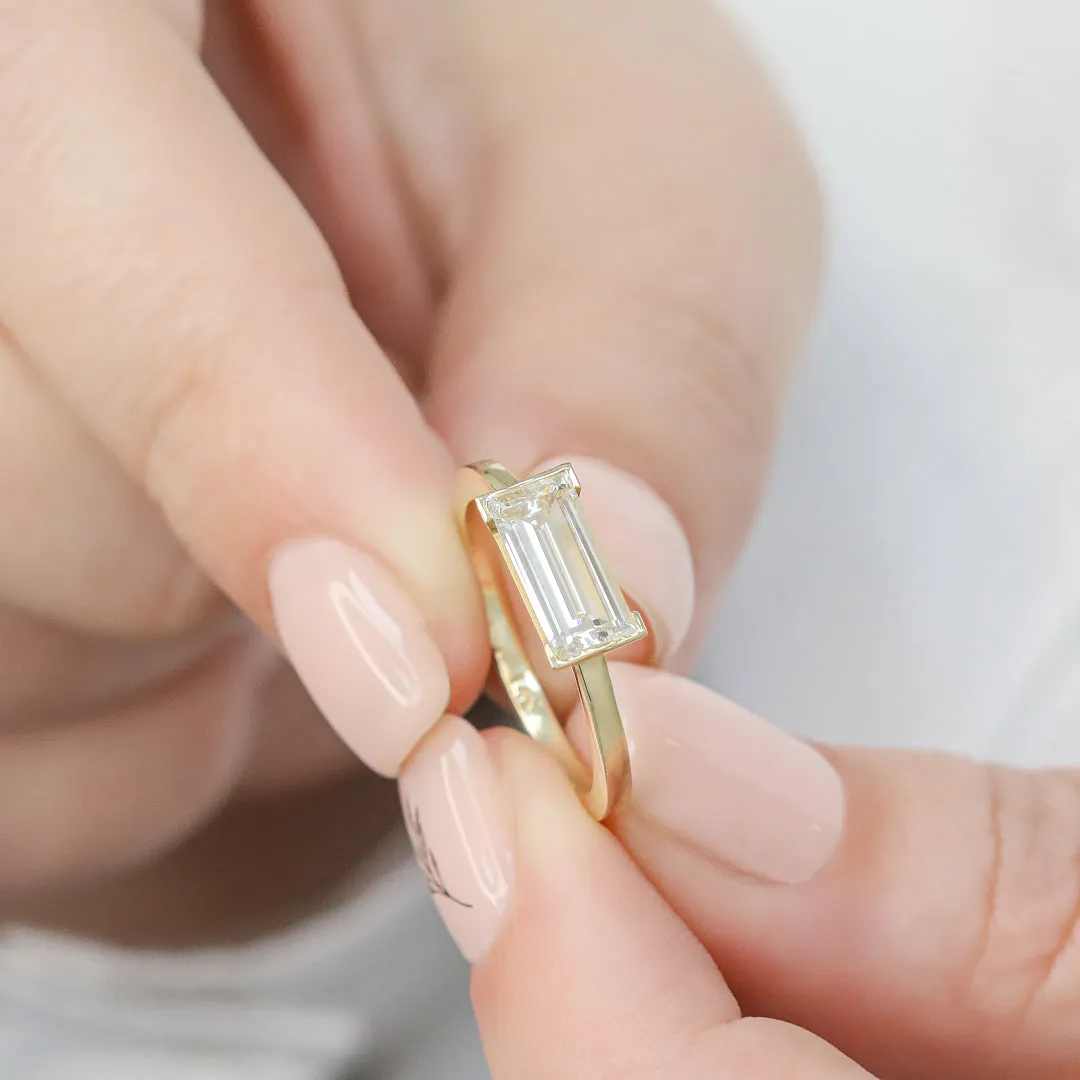 Or Semi Bezel Natural East-West Baguette Cut  Diamond Engagement Ring
