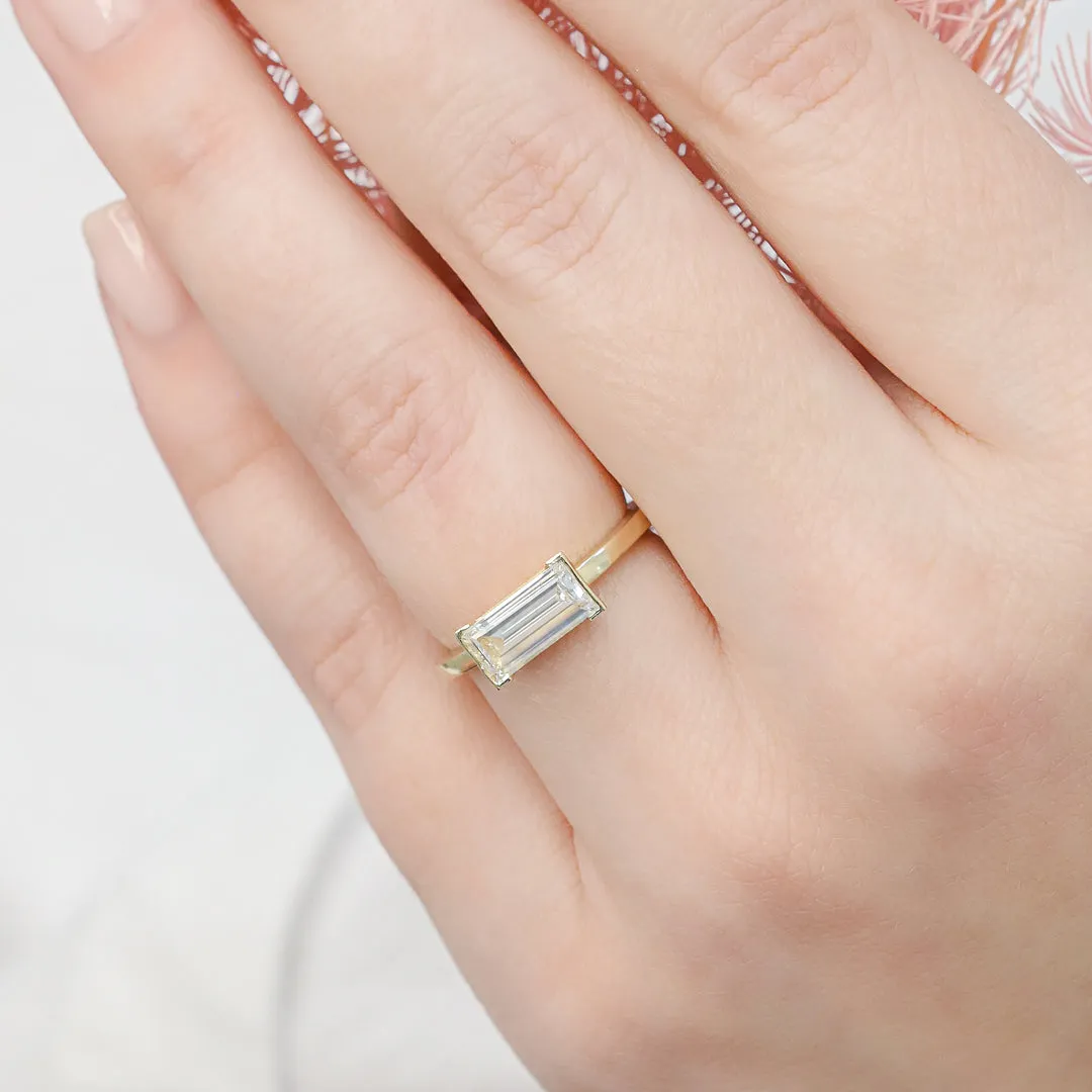Or Semi Bezel Natural East-West Baguette Cut  Diamond Engagement Ring