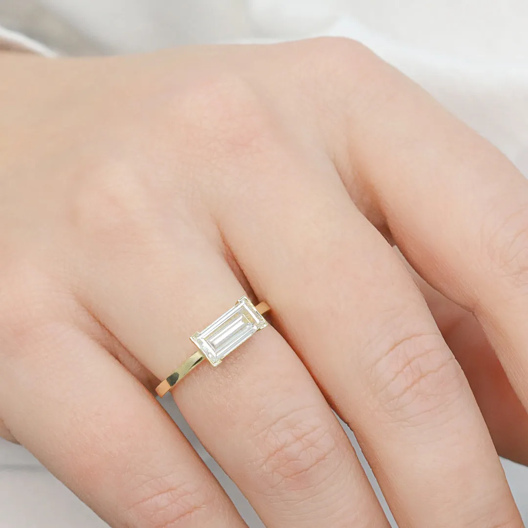 Or Semi Bezel Natural East-West Baguette Cut  Diamond Engagement Ring