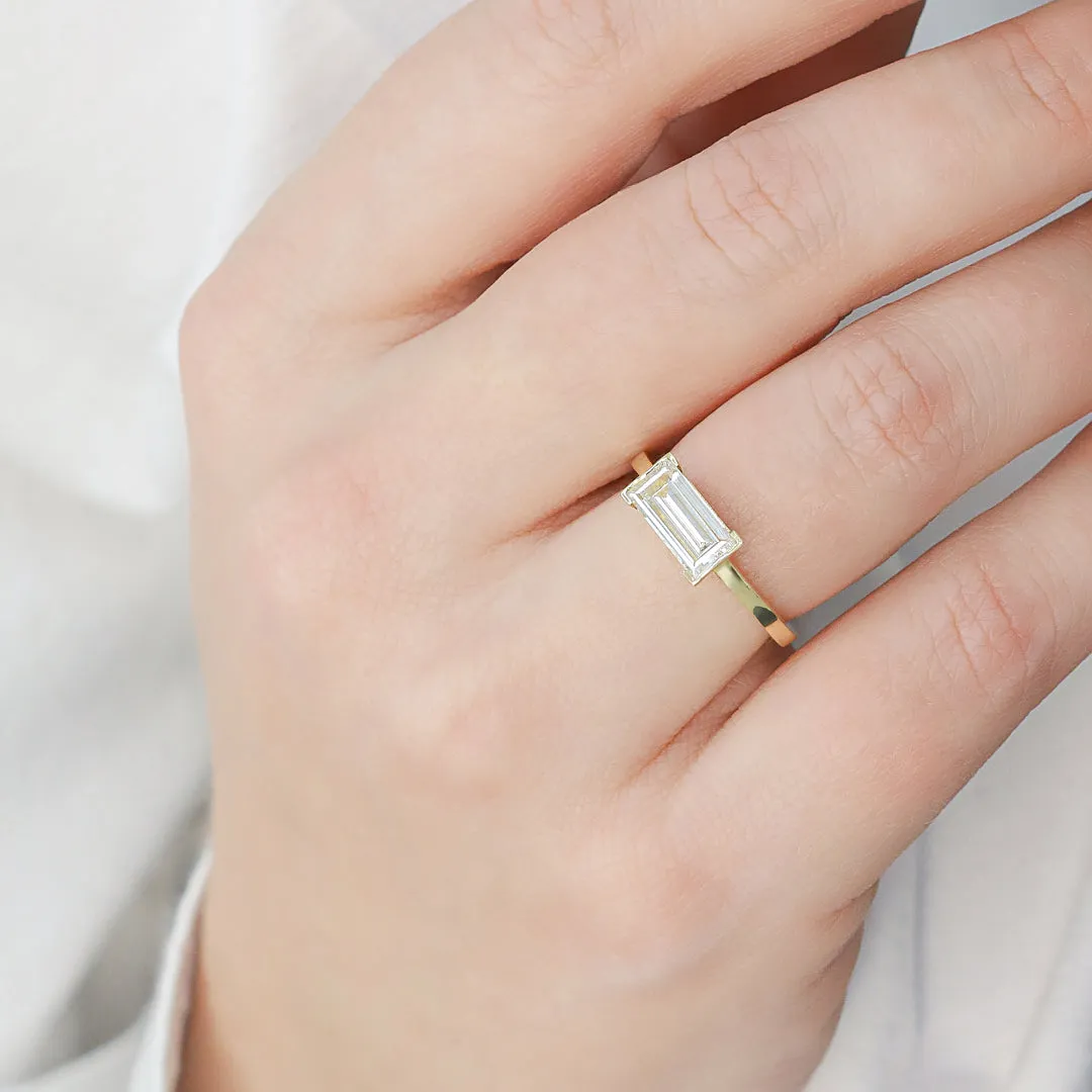 Or Semi Bezel Natural East-West Baguette Cut  Diamond Engagement Ring