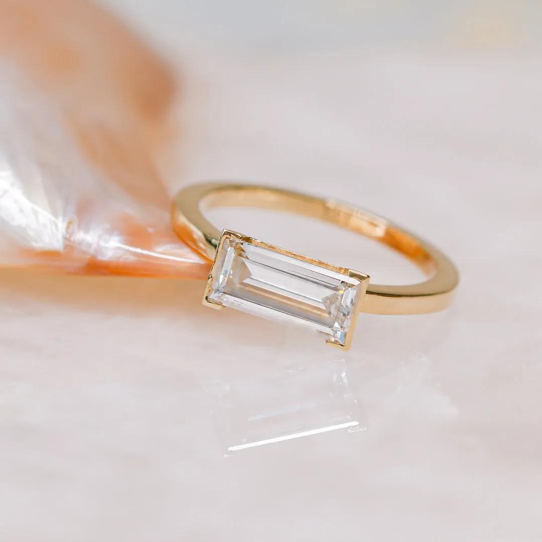 Or Semi Bezel Natural East-West Baguette Cut  Diamond Engagement Ring