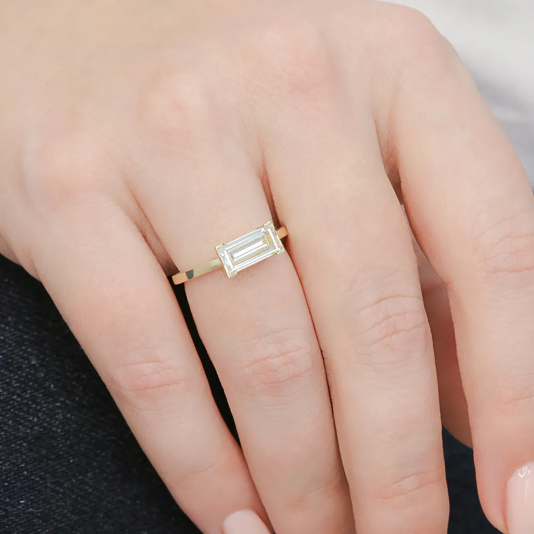 Or Semi Bezel Natural East-West Baguette Cut  Diamond Engagement Ring