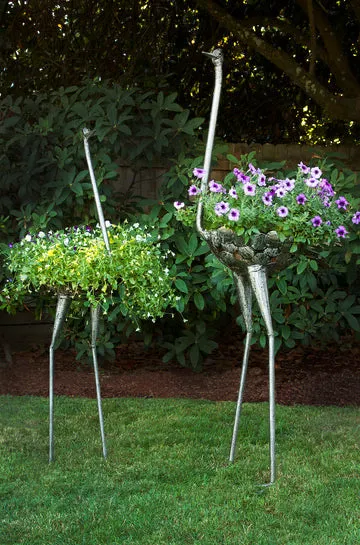 Ostrich Planter of Recycled Metal