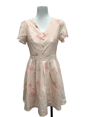 Peach Floral V Neck Flutter Sleeve Dress