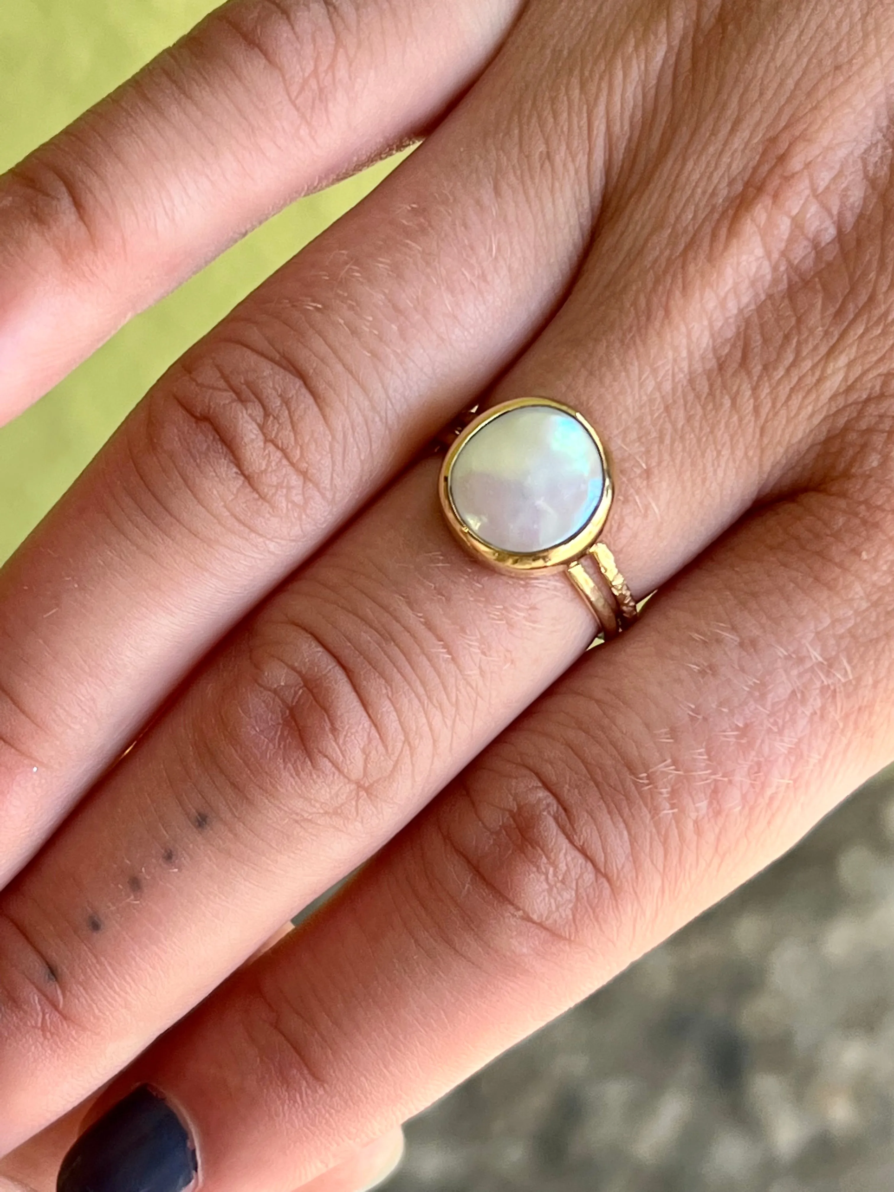 Pearl and 14 Karat Yellow Geometric Ring