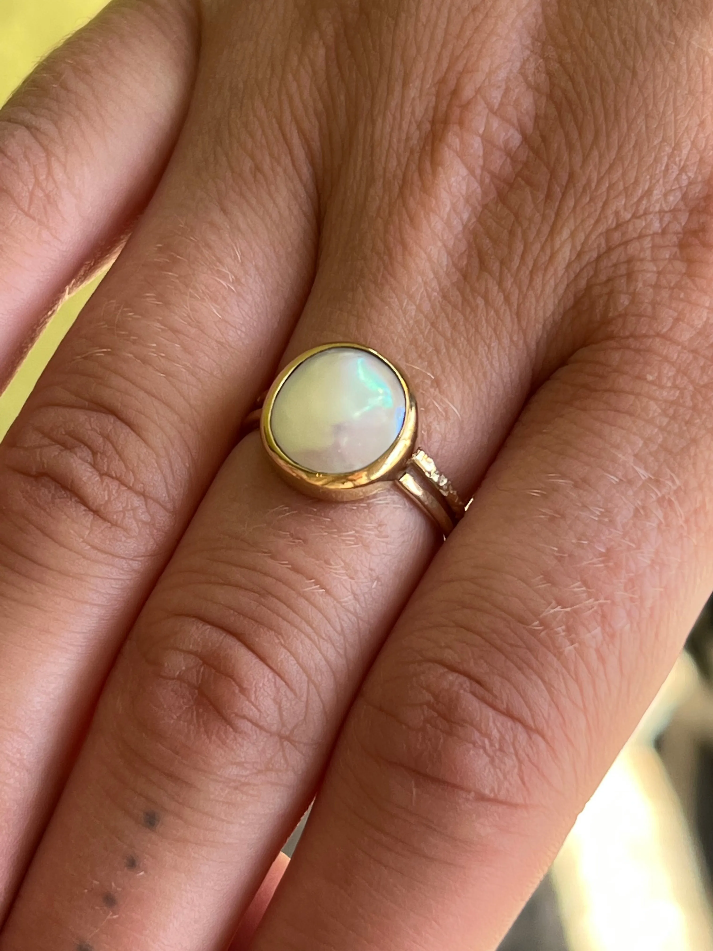 Pearl and 14 Karat Yellow Geometric Ring