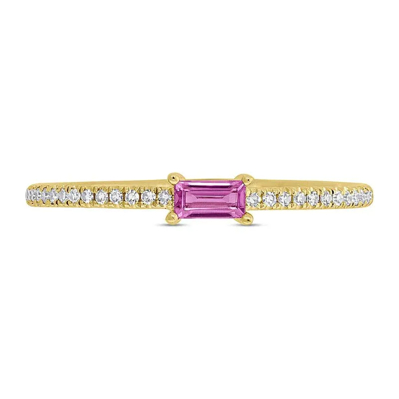 Pink Sapphire 14K Yellow Gold 0.08Ct Diamond & 0.17Ct Ring