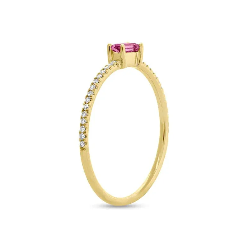Pink Sapphire 14K Yellow Gold 0.08Ct Diamond & 0.17Ct Ring