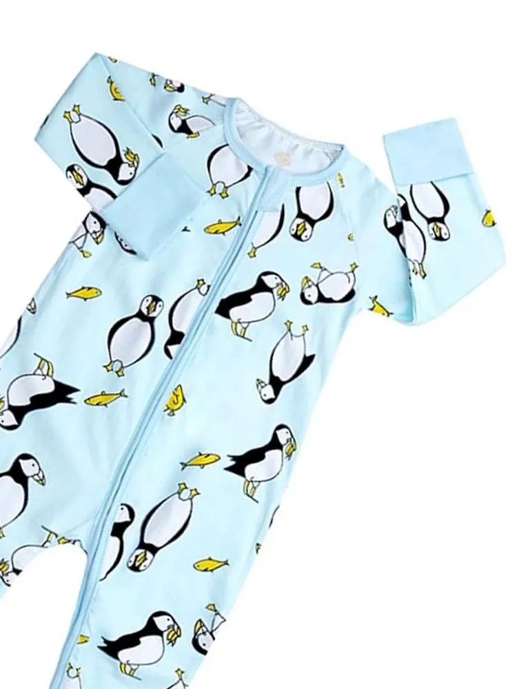 Playful Puffins Baby Zip Sleepsuit with Hand & Feet Cuffs (9-12M ONLY)
