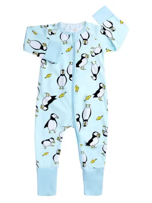 Playful Puffins Baby Zip Sleepsuit with Hand & Feet Cuffs (9-12M ONLY)