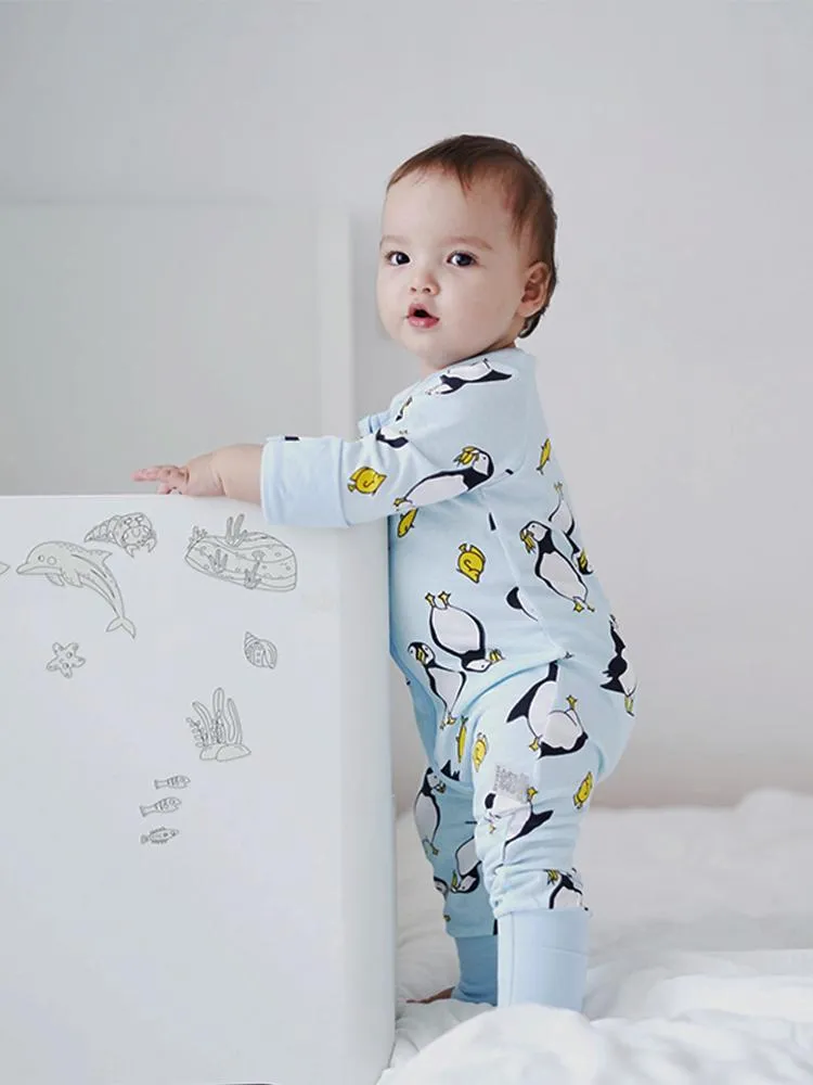 Playful Puffins Baby Zip Sleepsuit with Hand & Feet Cuffs (9-12M ONLY)
