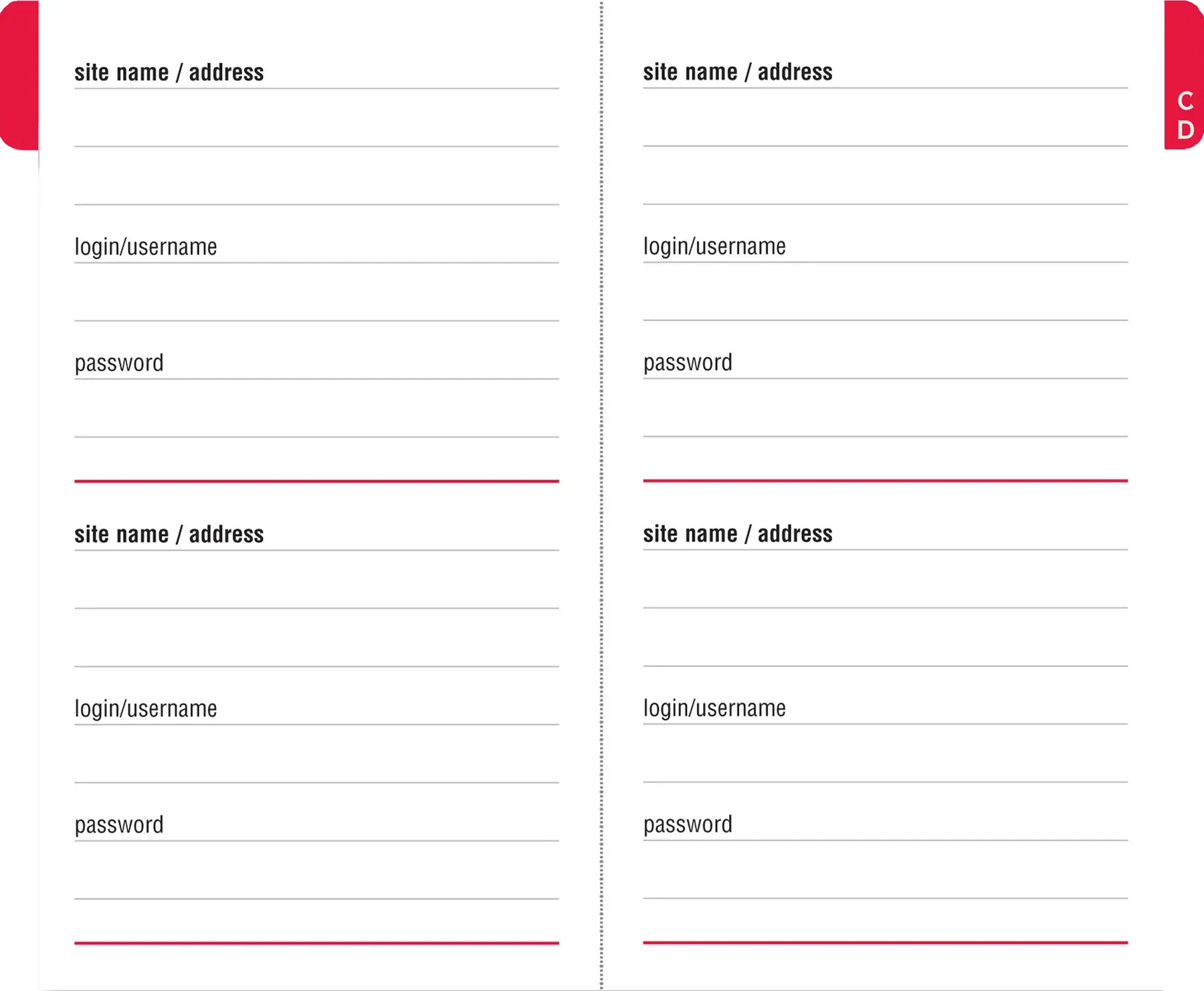 Pocket Internet Address & Password Logbook