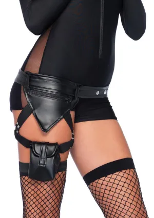 Police utility belt with garter leg strap and assorted pockets in BLACK