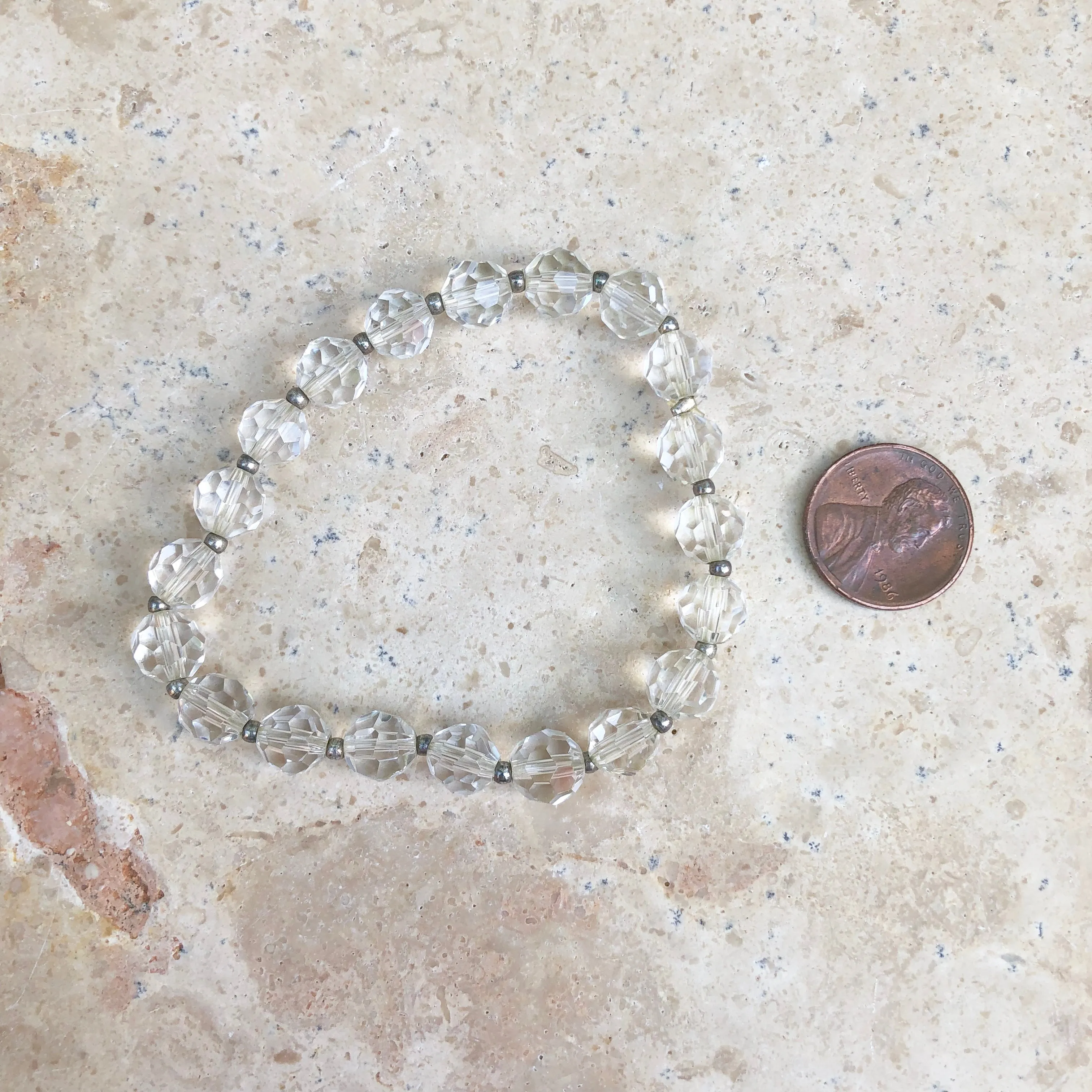 Polished Faceted Clear Crystal Stretch Bracelet