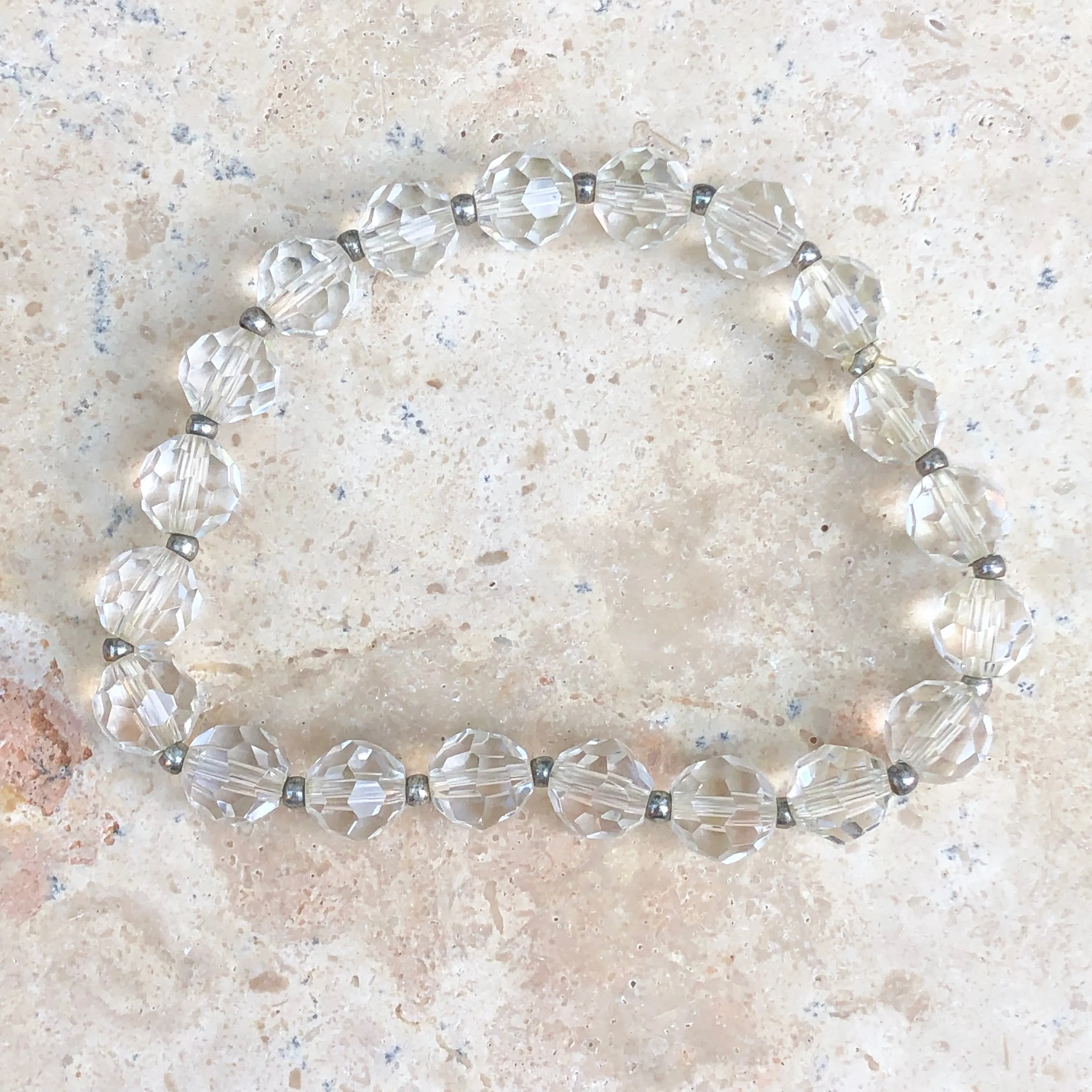 Polished Faceted Clear Crystal Stretch Bracelet