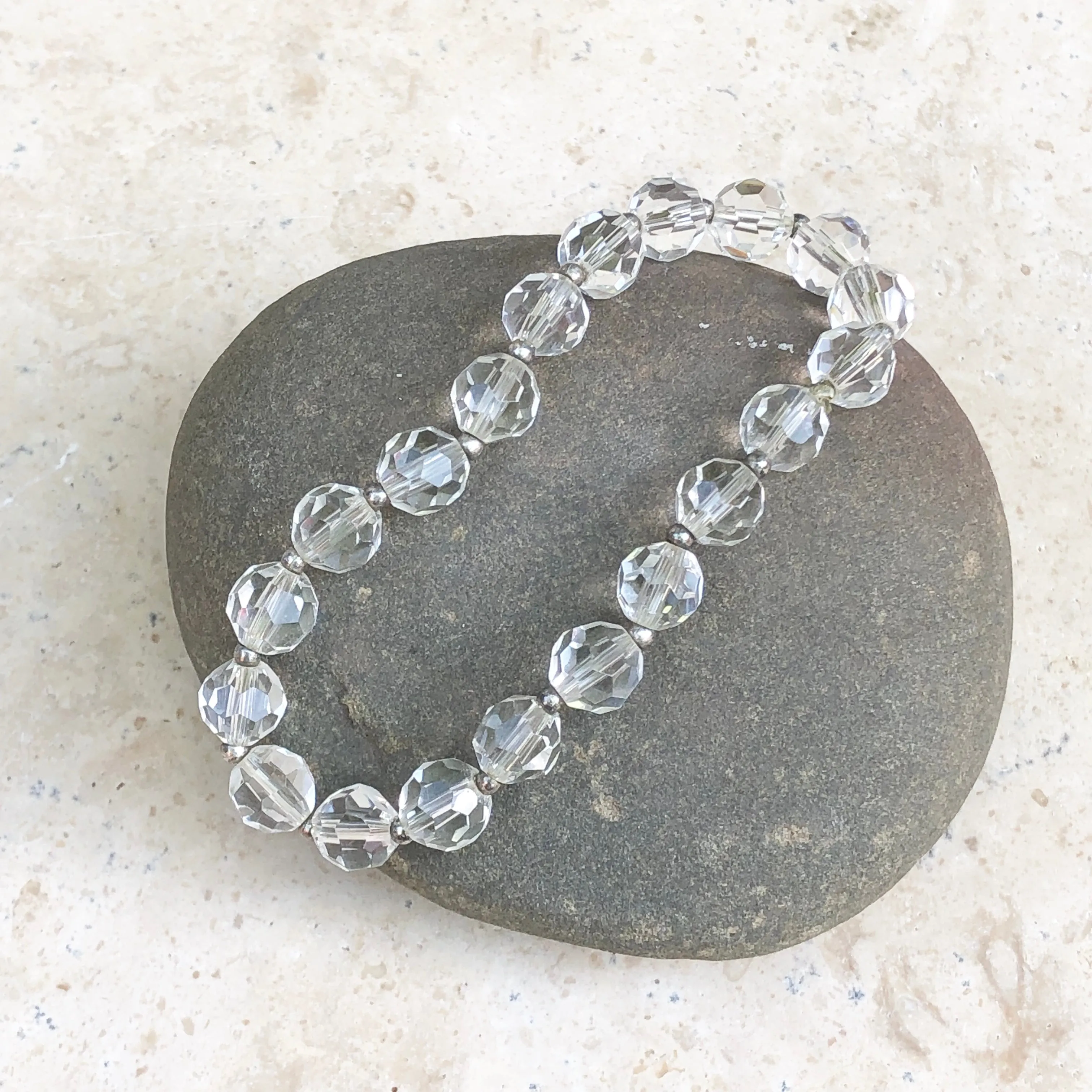 Polished Faceted Clear Crystal Stretch Bracelet
