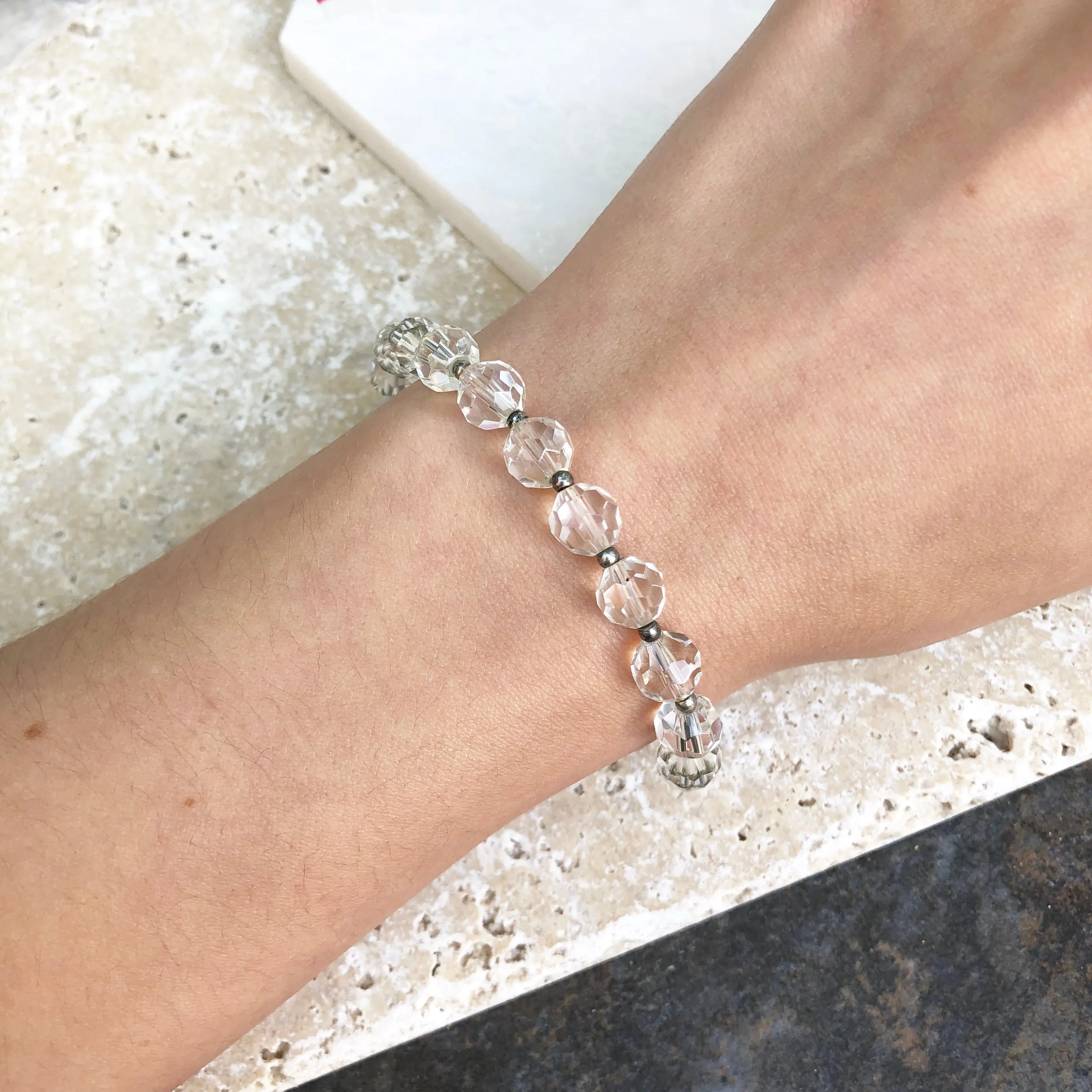 Polished Faceted Clear Crystal Stretch Bracelet