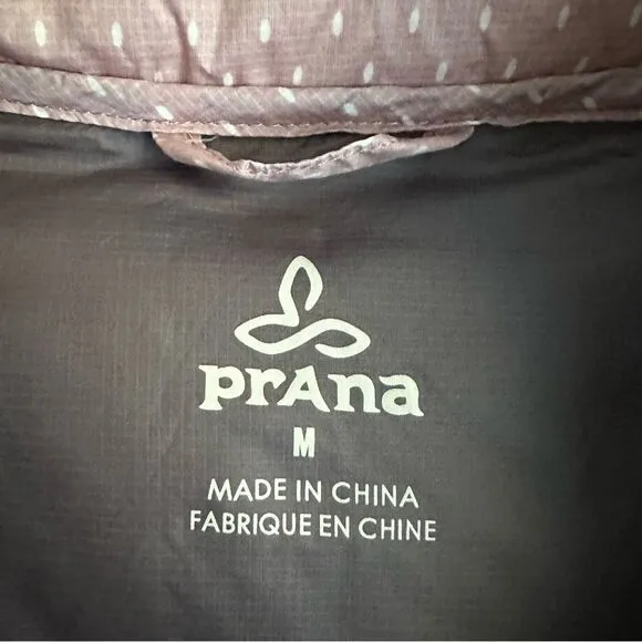 PrAna Lyra Women M Pink Dot Down Jacket Packable Puffer Water Resistant Travel