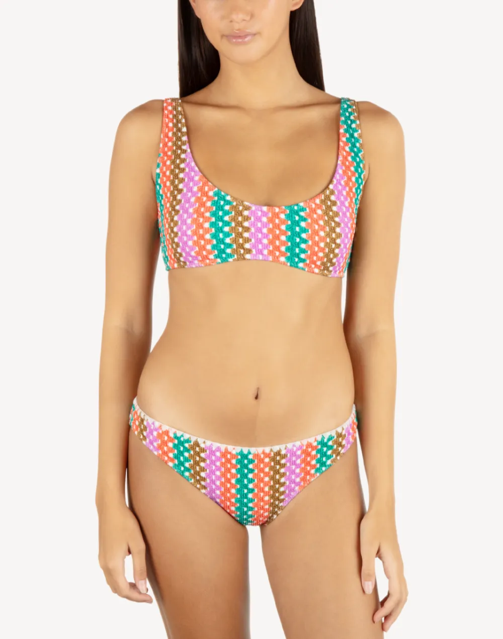 Printed Stripe Crochet Scrunch Bralette Bikini Top
