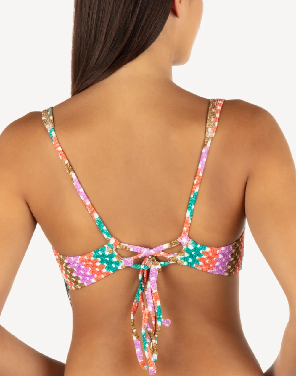 Printed Stripe Crochet Scrunch Bralette Bikini Top