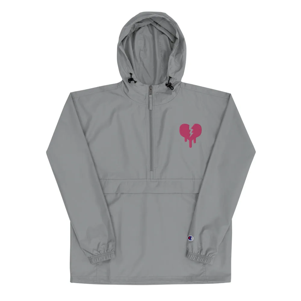 "Broken Heart" Embroidered Champion Packable Jacket designed by Hero.