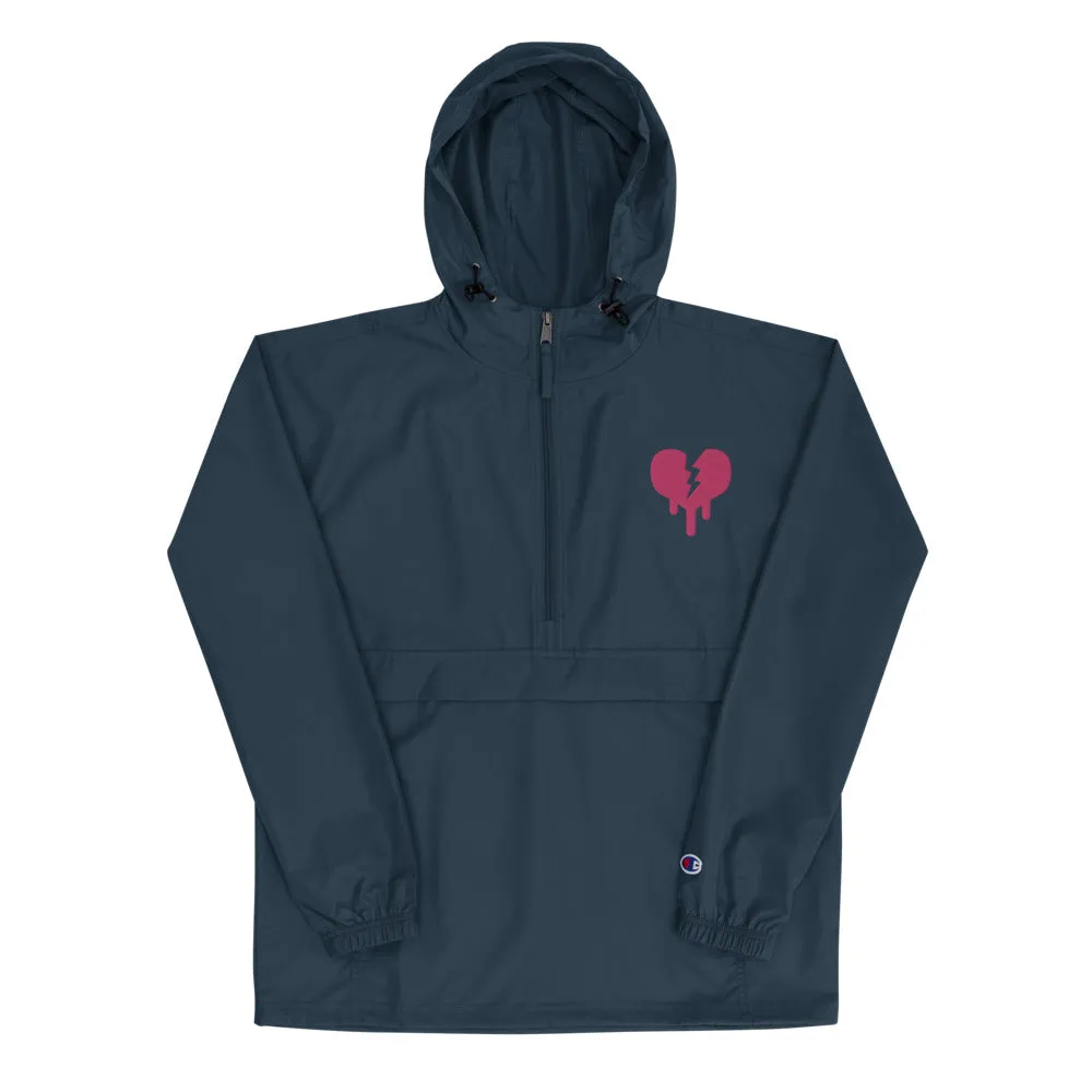 "Broken Heart" Embroidered Champion Packable Jacket designed by Hero.