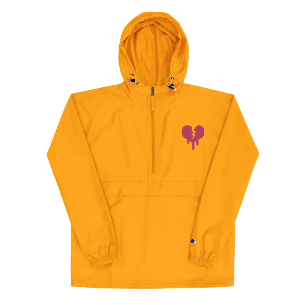 "Broken Heart" Embroidered Champion Packable Jacket designed by Hero.